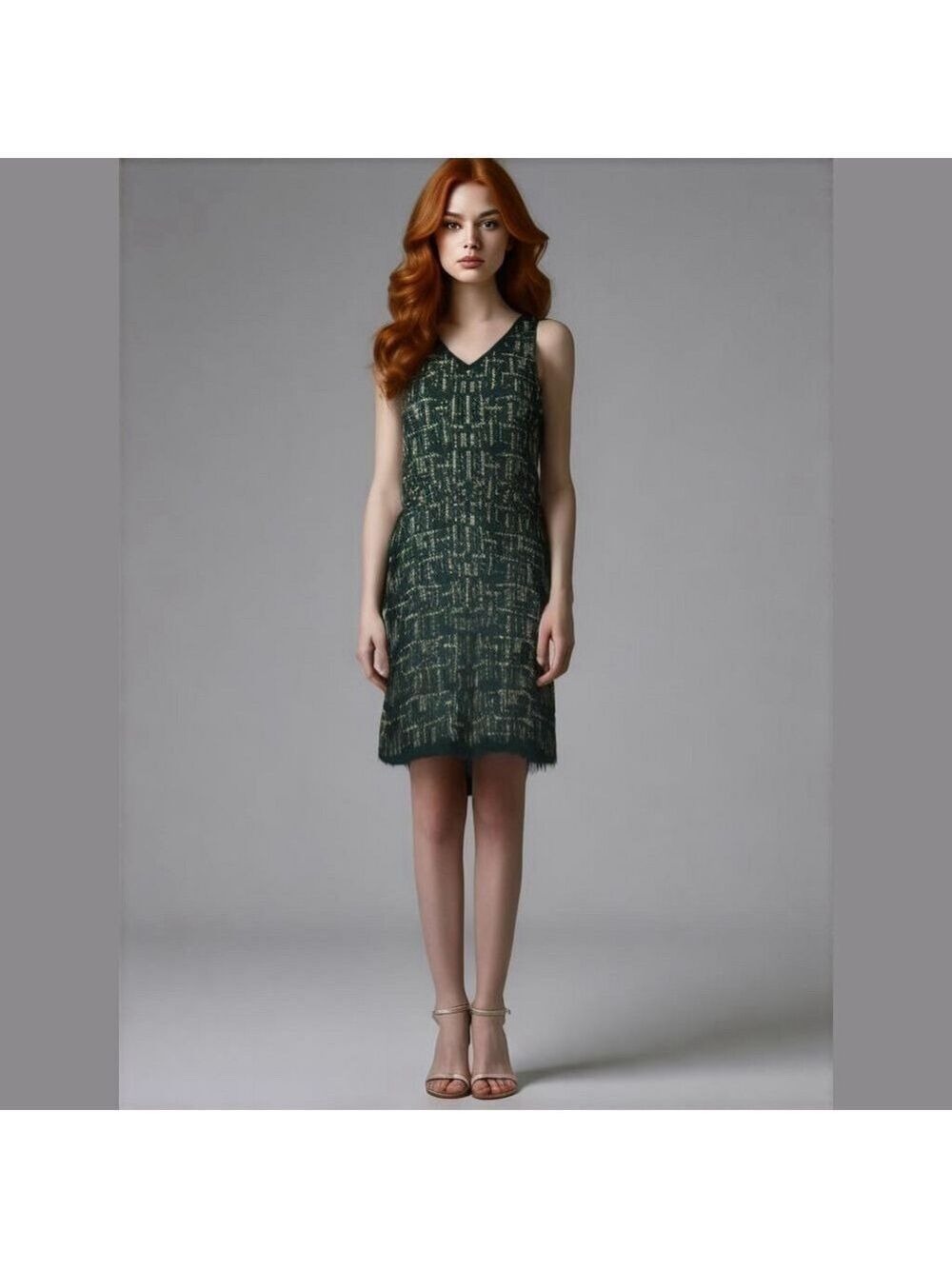 Cache Teal Green Gold Beaded Dress Size 0